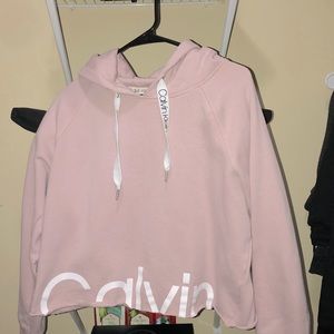 Pink Calvin klein cropped hoodie